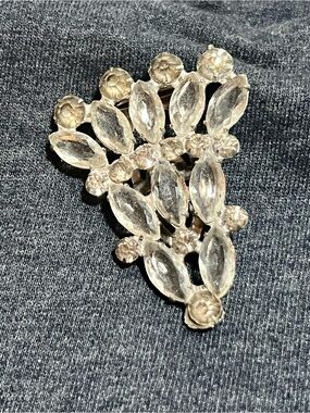Clear Crystal Cluster Dress Clip - Silver-Tone Accent